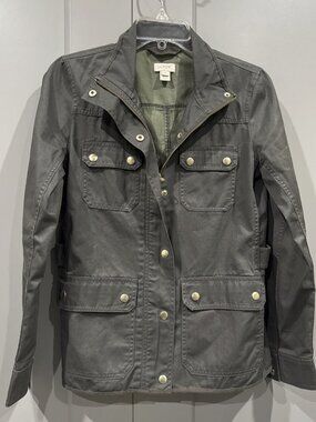 J.Crew XS Field Mechanic Jacket Olive Green Waxed Cotton Utility Coat TM 05365